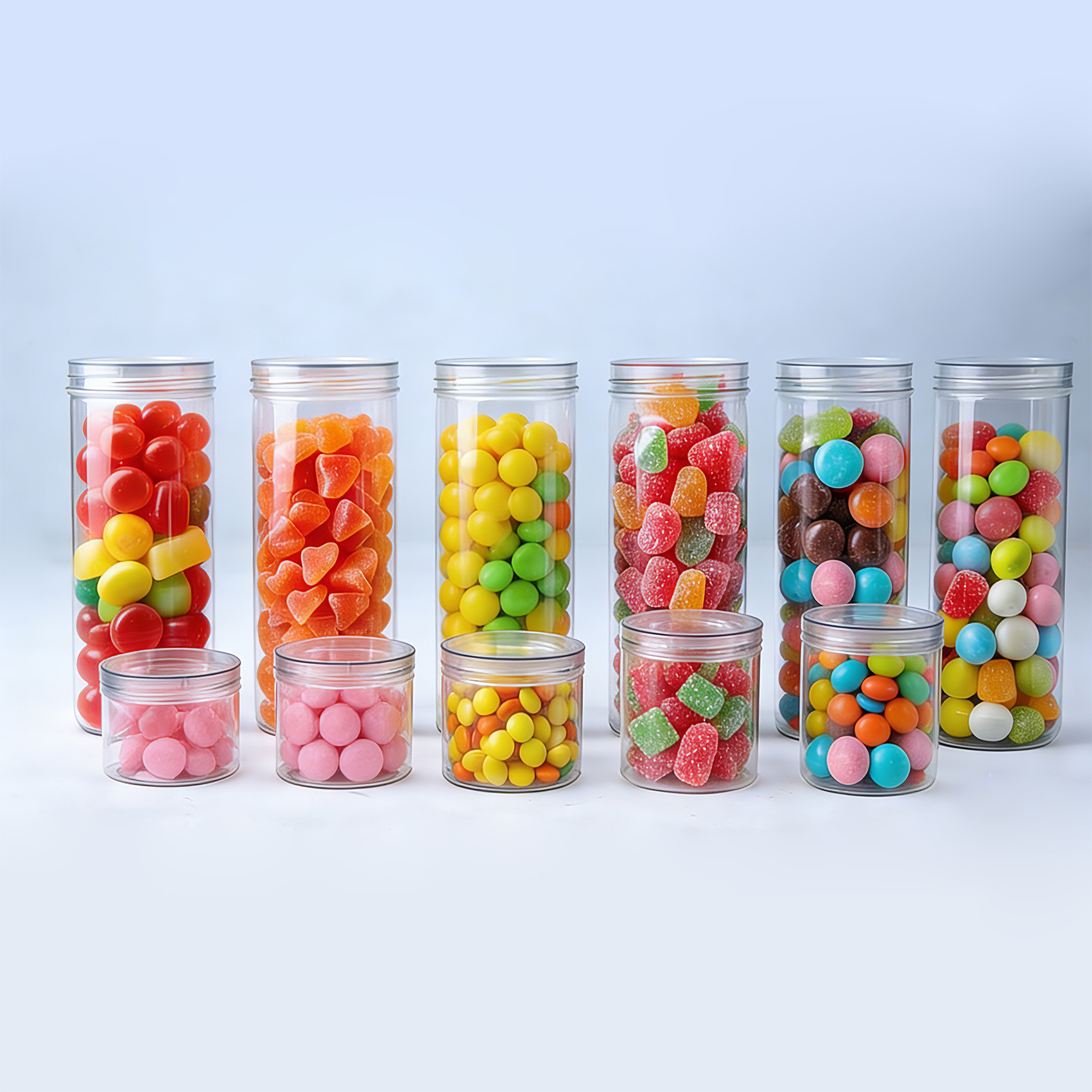 White Transparent Round PET Jar Food Grade 370ml Airtight Canister with Easy Open Pop Top Lid for Sugar Candy or Cake Storage