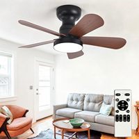 Ventilateur de plafond noir mat de 52 pouces avec lumière, 5 pales en bois de noyer, application Wi-Fi intelligente Alexa, 6 vitesses, réversible, montage encastré, LED dimmable