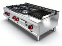 Cuisinière à gaz commerciale en acier inoxydable 82000 BTU, 4 brûleurs avec plaque de cuisson pour restaurant, facile à nettoyer