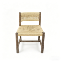 Chaise de salle à manger en chêne massif tressée à la main avec feuilles de bananier, tabouret de bar assorti sur mesure disponible