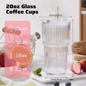 Vasos de Vidrio Grueso con Tapa y Pajitas <span class=keywords><strong>para</strong></span> Café Helado, Ideal <span class=keywords><strong>para</strong></span> Café, Smoothies, Cócteles y Jugos, Transparente - Product Image 4