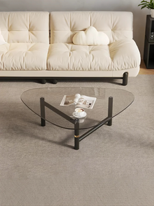 AGS-05-CJ Modern Minimalist Triangle <b>Coffee</b> <b>Table</b> with Tempered Glass Top and Metal Frame for <b>Small</b> Space Living Room Furniture - Product Image 1