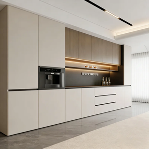 Buffet de salle à manger du sol au plafond avec étagère ouverte pour café, éclairage LED, tiroirs de rangement fermés et style contemporain personnalisé - Product Image 1