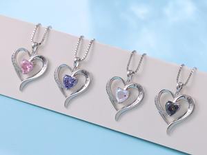 שרשראות לב זירקוניה צבעונית 925 כסף סטרלינג חרוט 'אני אוהב אותך forever' שרשרת תליון בצורת לב לנשים - Product Image 4