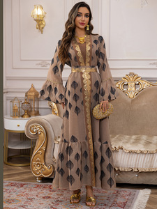 Élégante Tenue Islamique: Robes Marocaines Caftan pour Femme, Brodé, Manches Cloche, Abaya Musulmane, Ensemble 2 Pièces avec <span class=keywords><strong>Ceinture</strong></span> - Product Image 2