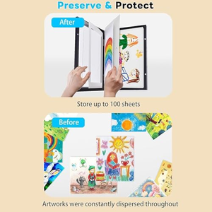กรอบรูปงานศิลปะเด็ก เปลี่ยนรูปได้ สีดำ กรอบรูปเด็กไม้ สีชมพู สีฟ้า ขนาด A4 A3 A2 9x12 นิ้ว - Product Image 4