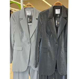 Conjunto de Blazer de Satén para Mujer, Color Negro, Formal, Manga Larga, Cintura Media, para Fiesta - Product Image 1