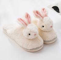 Sandal bulu kelinci wanita, kualitas tinggi lucu kelinci dalam ruangan kamar tidur hangat hewan kelinci