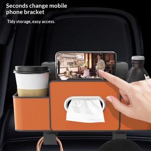 Caja de Almacenamiento Multifuncional de Cuero para Asiento Trasero de Coche con Caja para Pañuelos, Portavasos, Gancho, 1-3 Compartimentos - Product Image 3