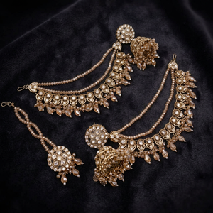 Pendientes Colgantes Étnicos Vintage para Novia, Chapados en Oro de Aleación, Certificados por Terceros, con Maang Tikka a Juego, Tradicionales para Aniversario - Product Image 2