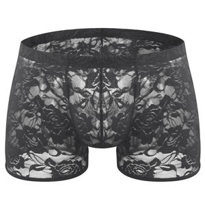 Groothandel Heren <span class=keywords><strong>Sexy</strong></span> Rose Kant Transparantie Mesh Gaas Slips Ondergoed Zacht Ademend <span class=keywords><strong>Sissy</strong></span> Low-Rise Boxershort - Product Image 4