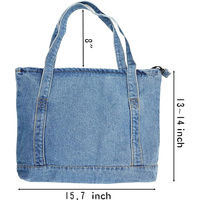 Sac fourre-tout en jean décontracté durable chambray fourre-tout sac à provisions avec fermeture à glissière et poignées réglables pour faire du shopping, plage et voyage