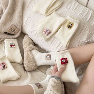 Kitty Fleece Socks Women Mid Calf Warm Soft Cozy Home Sleep Socks Anime Cartoon Pattern Autumn Winter Indoor - Product Image 3