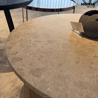Table basse ronde de luxe moderne NORYA avec plateau en marbre naturel et pieds en chêne massif, table centrale pour meubles en bois pour la maison