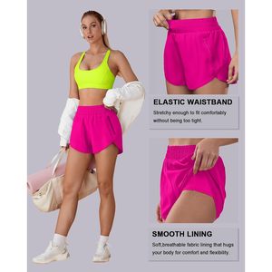 FOXA Pantalones cortos para correr para mujer, cintura alta, con bolsillos, pantalones cortos deportivos de secado rápido, rosa brillante M - Product Image 4