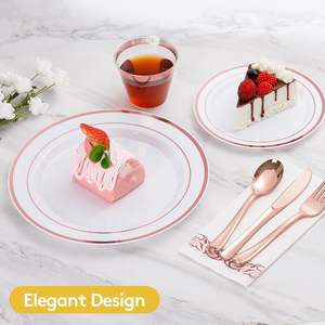 Premium 100-Pcs Mariage Banquet <span class=keywords><strong>Vaisselle</strong></span> Ensemble De Luxe Argent PS Assiettes Tasses Fourchettes Cuillères Serviettes Personnalisables pour Noël - Product Image 4