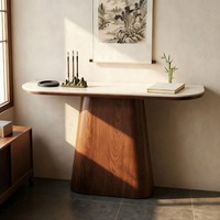 Nouvelle table console chinoise avec plateau en pierre frittée travertin et base en acier carbone peinte imitation bois, table d'appoint pour entrée/hall