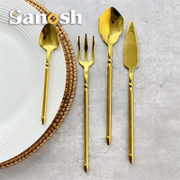 Ensemble de couverts SANOSH de luxe en acier inoxydable poli miroir style Trident, couteau, fourchette et cuillère dorés pour la maison, les hôtels et les restaurants