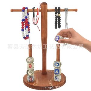 Solid Wood Champion <b>Ring</b> Display Stand Desktop <b>Necklace</b> Storage Rack Baseball Theme Jewelry Organizer - Product Image 5