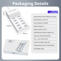 Stasiun Pengisian Daya USB Pintar 10 Port 50W Pengisi Daya USB Multi Port untuk Desktop, Ponsel, Studio Siaran Langsung, dan Lainnya