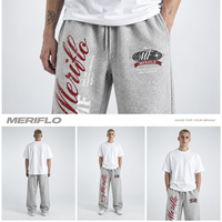 Pantalon de survêtement gris personnalisé en coton épais 450 g/m² pour homme, imprimé, taille élastique ajustable, coupe large, style streetwear, vente en gros