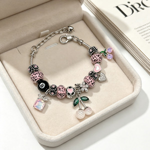 Joias Fanhua, Bracelete em Aço Inoxidável à Prova d'Água, Banho de Ouro, Coração Iridescente com Bola 8, Vendas Quentes no Tiktok - Product Image 2