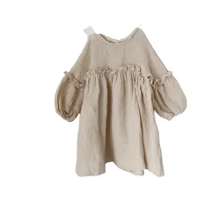 Robe d'automne en coton et lin pour filles, robe de princesse à manches longues en stock