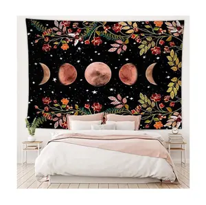 Venta caliente personalizado psicodélico Luna flor tapiz colgante de pared para la decoración del hogar