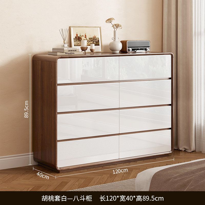 [Article de Vente Phare] Commode 8 Tiroirs en Noyer Blanc Laqué Piano Amélioré