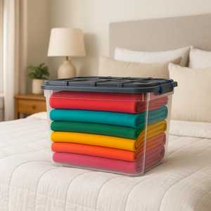 Contenedor de Almacenamiento de Plástico Transparente Multiusos de 59L, Apilable con Ruedas para Lavandería y Organización - Product Image 6