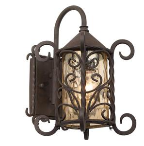 Applique murale extérieure <span class=keywords><strong>en</strong></span> bois massif de 13 1/<span class=keywords><strong>4</strong></span> pouces, luminaire style rustique, bois massif, extension <span class=keywords><strong>en</strong></span> noyer noir, verre martelé de Champagne, pour maison extérieure, porche - Product Image 1