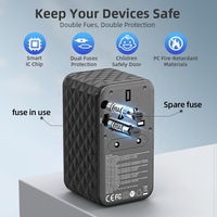 Adaptador de Viaje Universal Internacional Worldplug con Estándar para EE. UU., Australia, Reino Unido y UE, 10 A, 4 Tomas de Corriente, 2 Puertos USB Tipo C