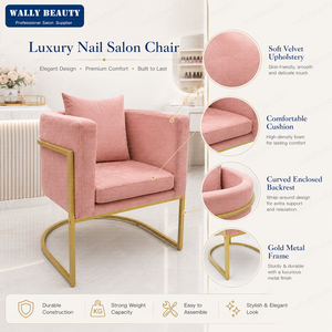 Sillón de Peluquería Profesional Nórdico de Terciopelo con Base Fija Dorada para Salón de Belleza - Product Image 3