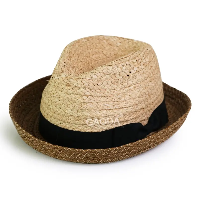 J moda el yapımı rafya fedora saman kasketli şapka yuvarlayarak