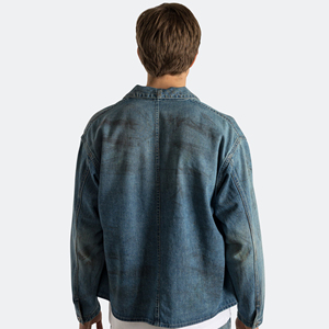 Chaqueta <span class=keywords><strong>de</strong></span> trabajo vintage índigo para hombre, overol <span class=keywords><strong>de</strong></span> mezclilla japonés con tejido a la máquina, corte cropped y holgado, a la moda. - Product Image 6
