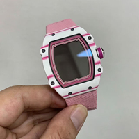 Montre mécanique sportive pour homme tendance, en fibre de carbone CNC rose 67-02, avec mouvement intégré et verre saphir, très vendue