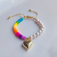 Bracelet réglable en perles Heishi arc-en-ciel et perles KKBEAD, plaqué or 18 carats, charme en forme de cœur, bijoux tendance bohème pour femmes, été, plage