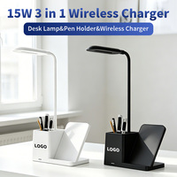 Porte-stylos multifonctionnel 3 en 1, lampe de bureau à charge rapide 15W, chargeur sans fil, lampe LED pliable