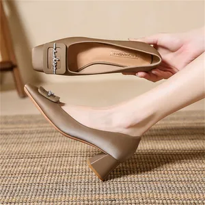 Feminine Style Shallow Mouth 2024 New Retro Square Headed Thick Heel Shoes French Marilyn Women's Shoes