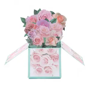 2022 beautiful mother's day flower rose art paper 3d pop up greeting pop up card wallet pop up wallet credit card holder