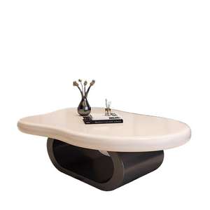 Mesa de Centro de Diseño Italiano Minimalista, Estilo Nube, Mármol Sintético Crema, Moderna, para Apartamentos Pequeños, Estilo Lujoso Ligero - Product Image 5