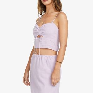 Nouvelle conception, hauts décontractés à bretelles pour femmes, hauts à découpes, robe hawaïenne mi-longue, ensemble en lin personnalisé en deux pièces - Product Image 3