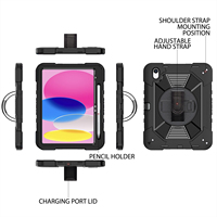 Coque robuste pour tablette iPad 10e génération 10,9 pouces, triple couche, antichoc, avec bandoulière et béquille
