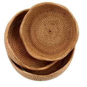 Luxury Natural Rattan Round Fruit <b>Basket</b> Handwoven <b>Storage</b> Serving <b>Baskets</b> <b>Wicker</b> Organizer for Dining Room - Product Image 4