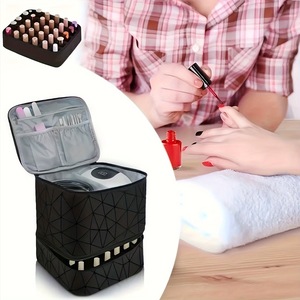 Quilted Double Layer Cosmetic Case Black <b>Makeup</b> <b>Bag</b> <b>With</b> <b>Mirror</b> Portable Toiletry Organizer - Product Image 3