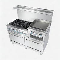 Cuisinière à gaz commerciale 6 brûleurs 24'' Plaque chauffante Salamandre Four double 276000 BTU pour restaurant Cuisine commerciale Forte demande