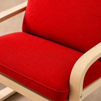 Fauteuil moderne en bois de bouleau courbé de style nordique, ergonomique, dossier haut, tissu rouge rembourré, fauteuil de relaxation pour salon