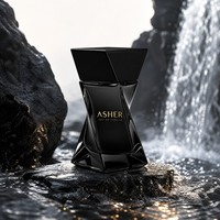 Flacon de parfum vide de luxe noir brillant torsadé géométrique sculptural à facettes avec base en verre lourd, lettrage doré, logo personnalisé
