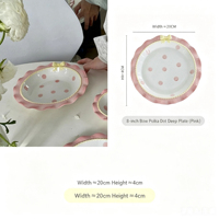 Vaisselle en céramique sous glaçure Solhui en gros, assiettes et bols mignons à nœuds, dentelle ondulée et pois, vaisselle féminine pour mariage et fête