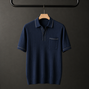 Polos de Golf Personalizados de Punto para Hombre, Estilo Old Money, Manga Corta Acanalada, Ribete en Contraste, Bolsillo en el Pecho, Marca Privada OEM ODM - Product Image 4